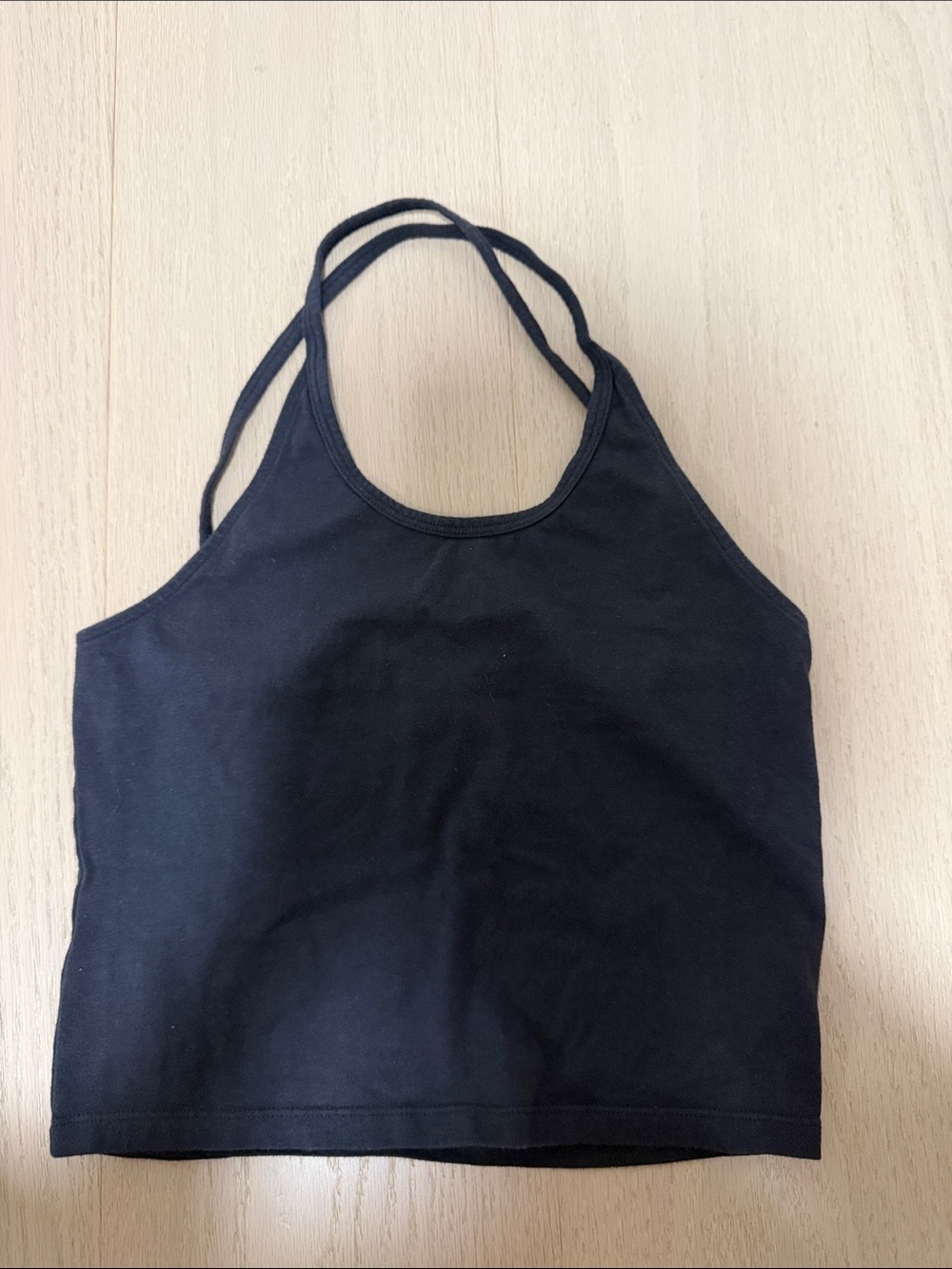 American Eagle Outfitters Black Double-Strap Halter Crop Tank
